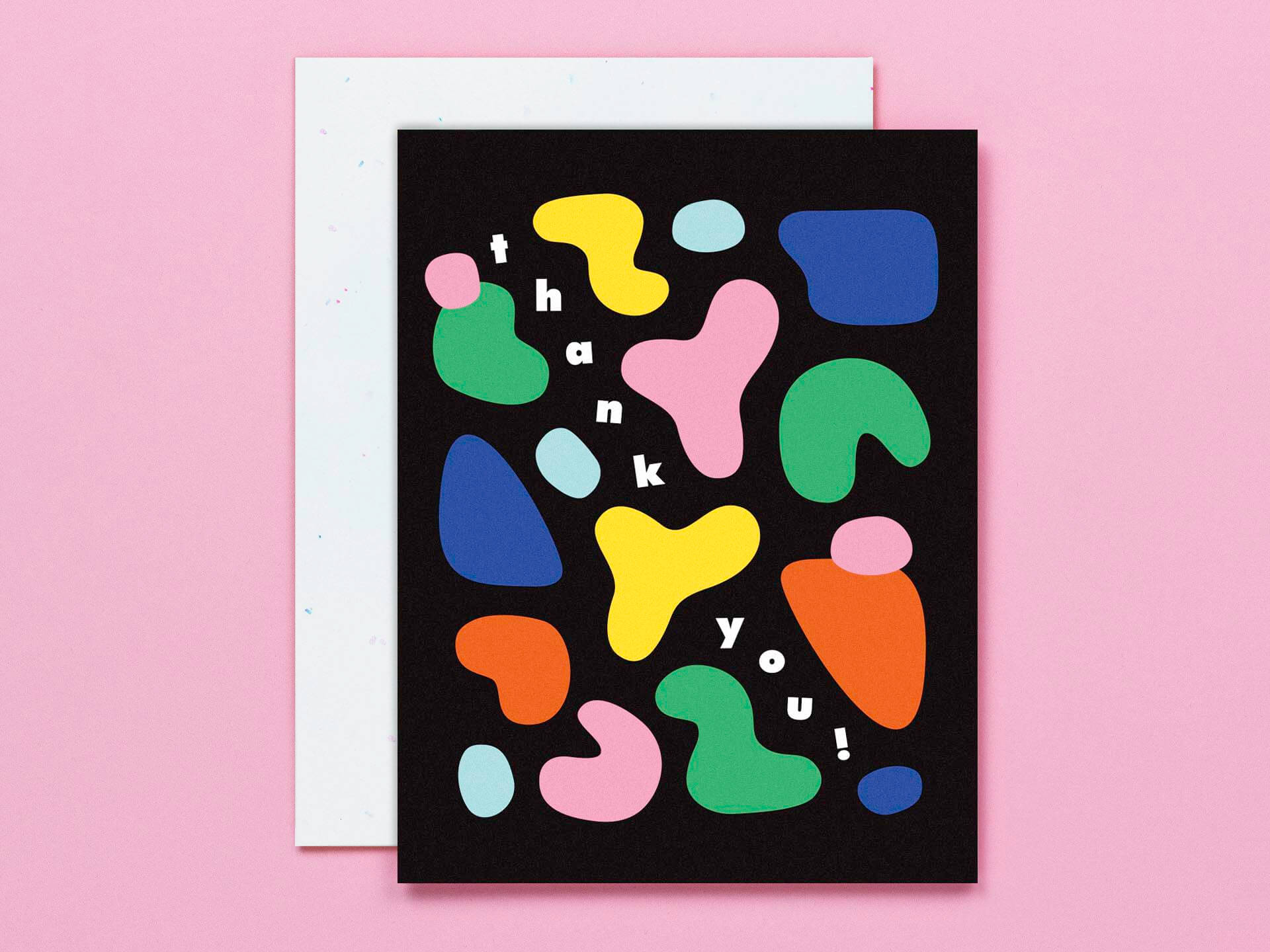Modern thank you card with a composition of colorful, abstract, shapes. Made in USA by @mydarlin_bk.