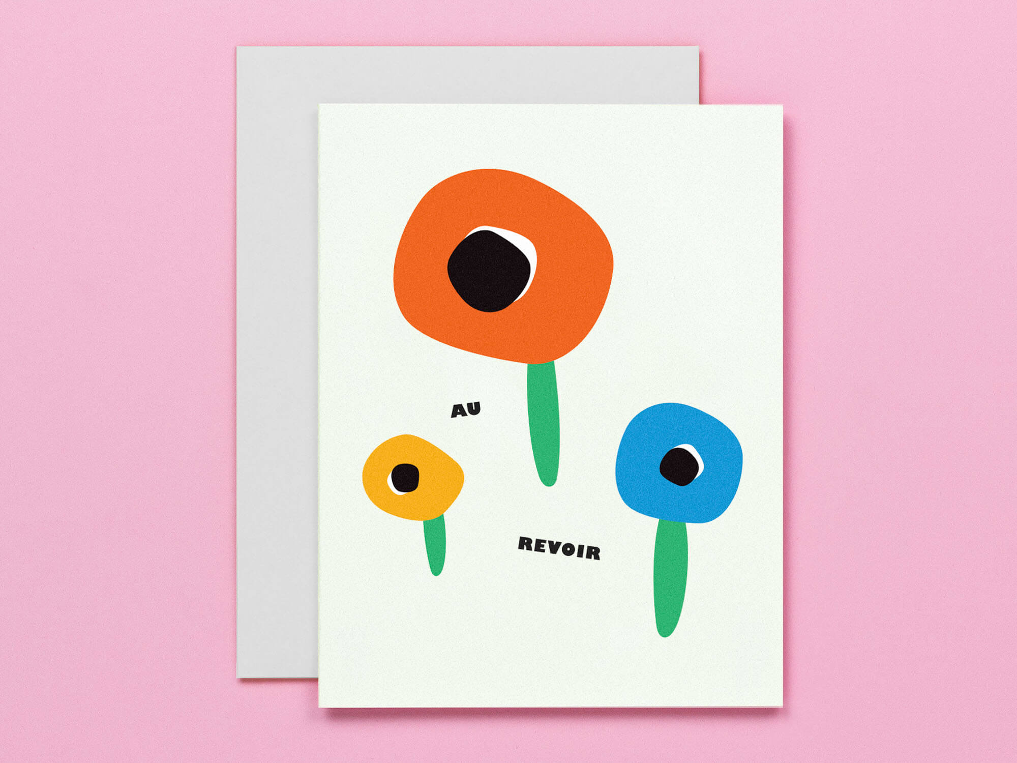 Au Revoir Poppies Floral French Goodbye Card. Vaguely mid-century illustrated flowers. Made in USA by My Darlin' @mydarlin_bk