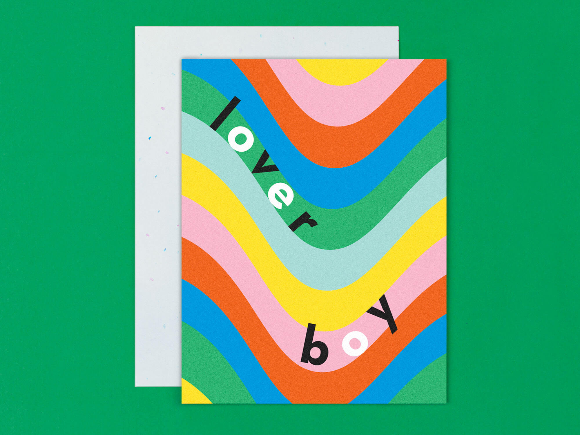 Lover Boy rainbow love, valentine's day, or anniversary card with trippy rainbow pattern. Made in USA by My Darlin' @mydarlin_bk
