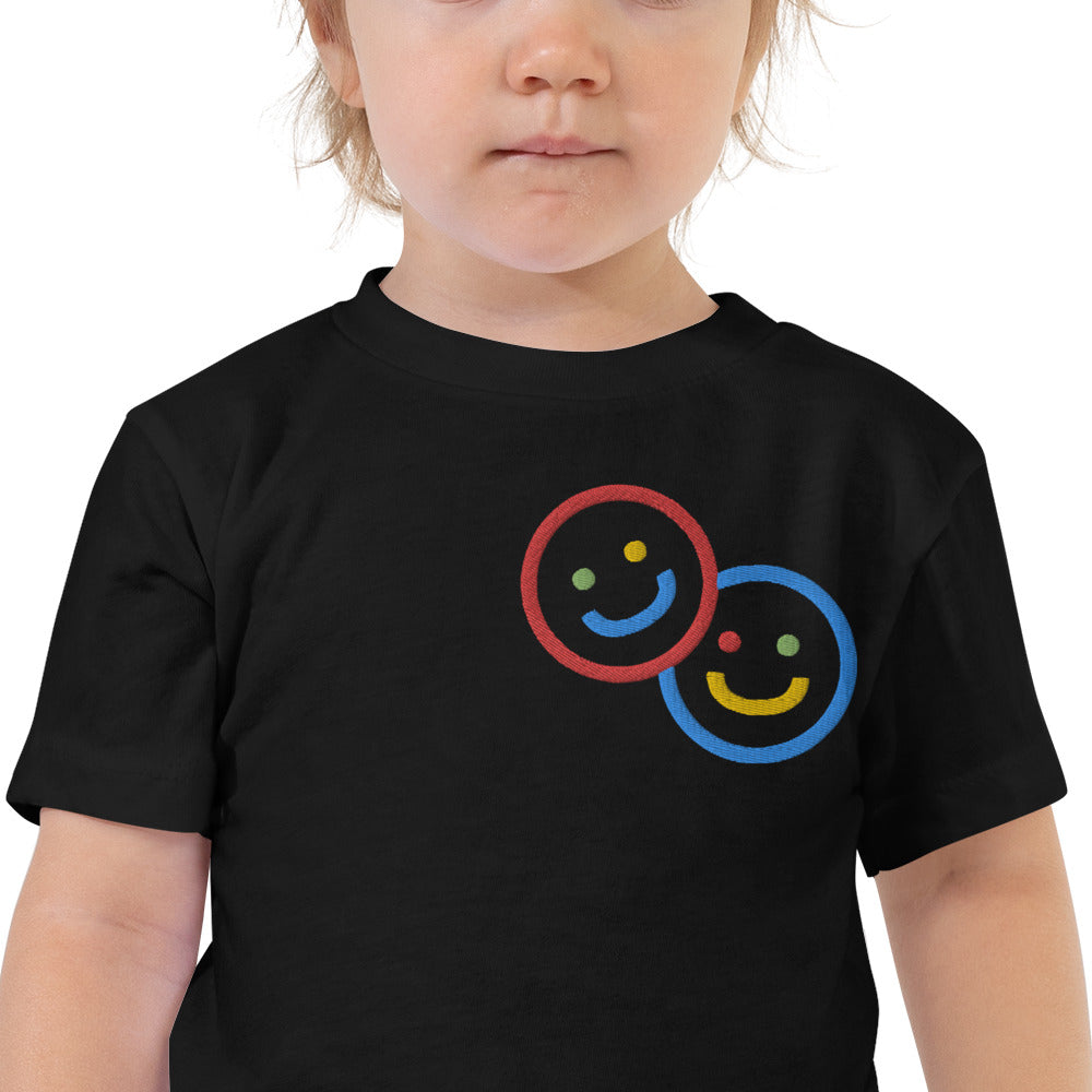 Colorblock Double Smileys Embroidered Toddler Tee